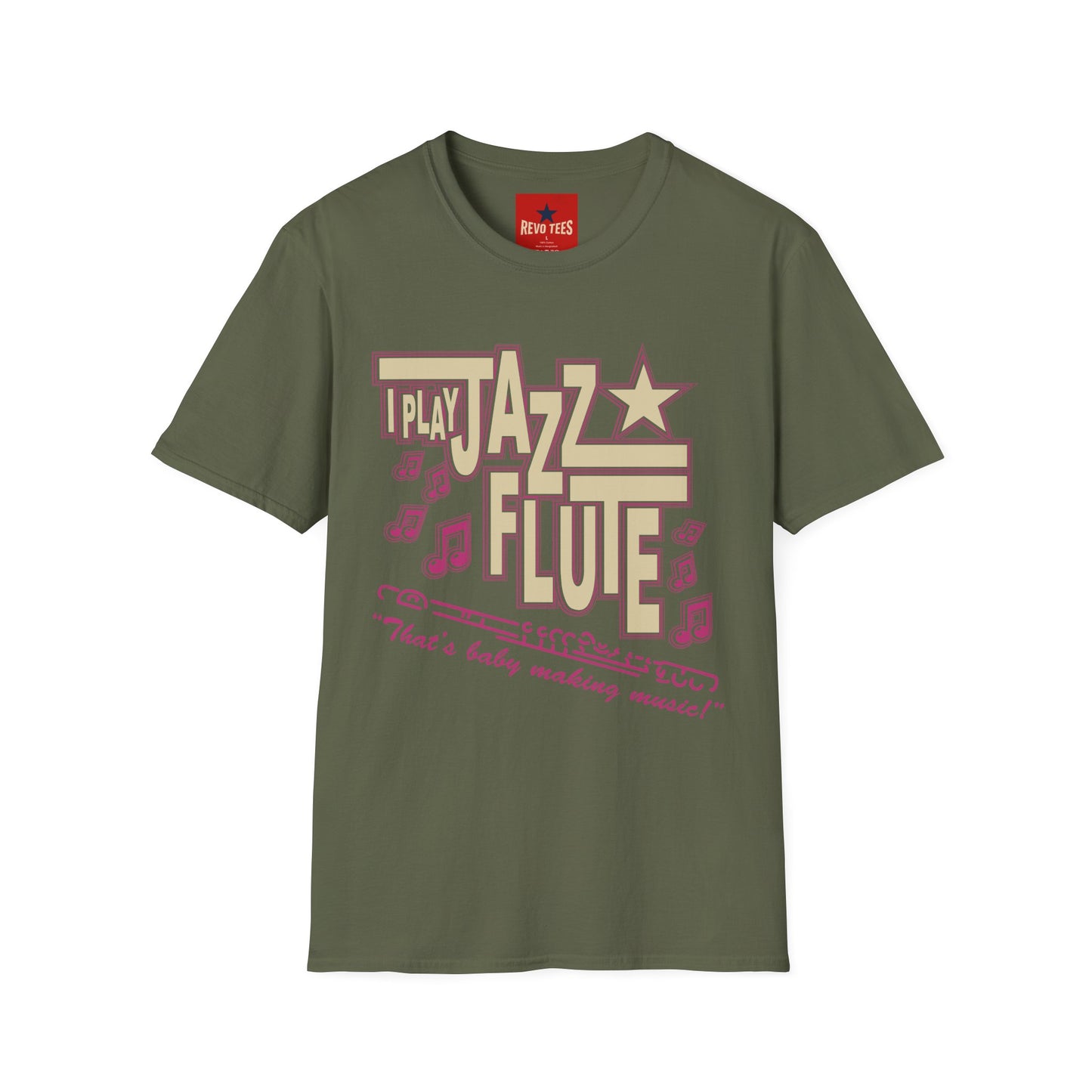 Jazz Flute Graphic Tee — Retro Musical Notes Shirt for Players & Fans