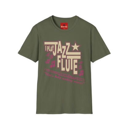 Jazz Flute Graphic Tee — Retro Musical Notes Shirt for Players & Fans