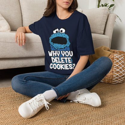 Cookie Monster "Why You Delete Cookies?" T-Shirt — Funny Retro Kids TV Graphic Tee
