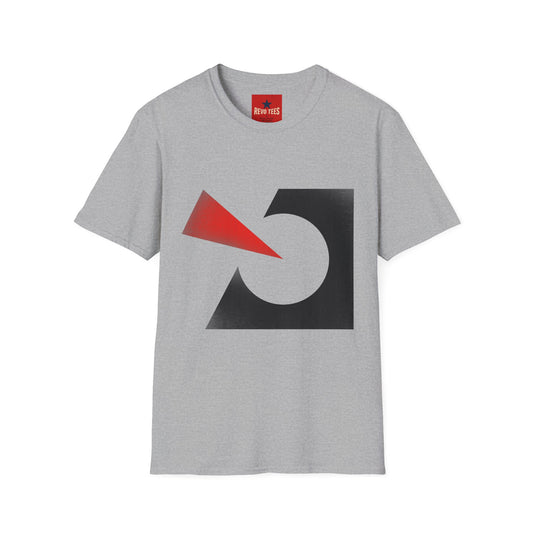 Abstract Geometric Tee — Red Arrow & Black Circle Minimalist T-Shirt