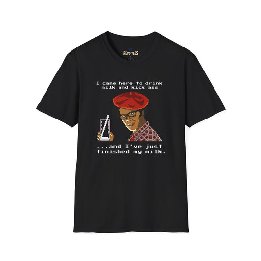 Revotees Graphic I Came Here to Drink Milk and Kick Ass Retro Pixel Design T-Shirt