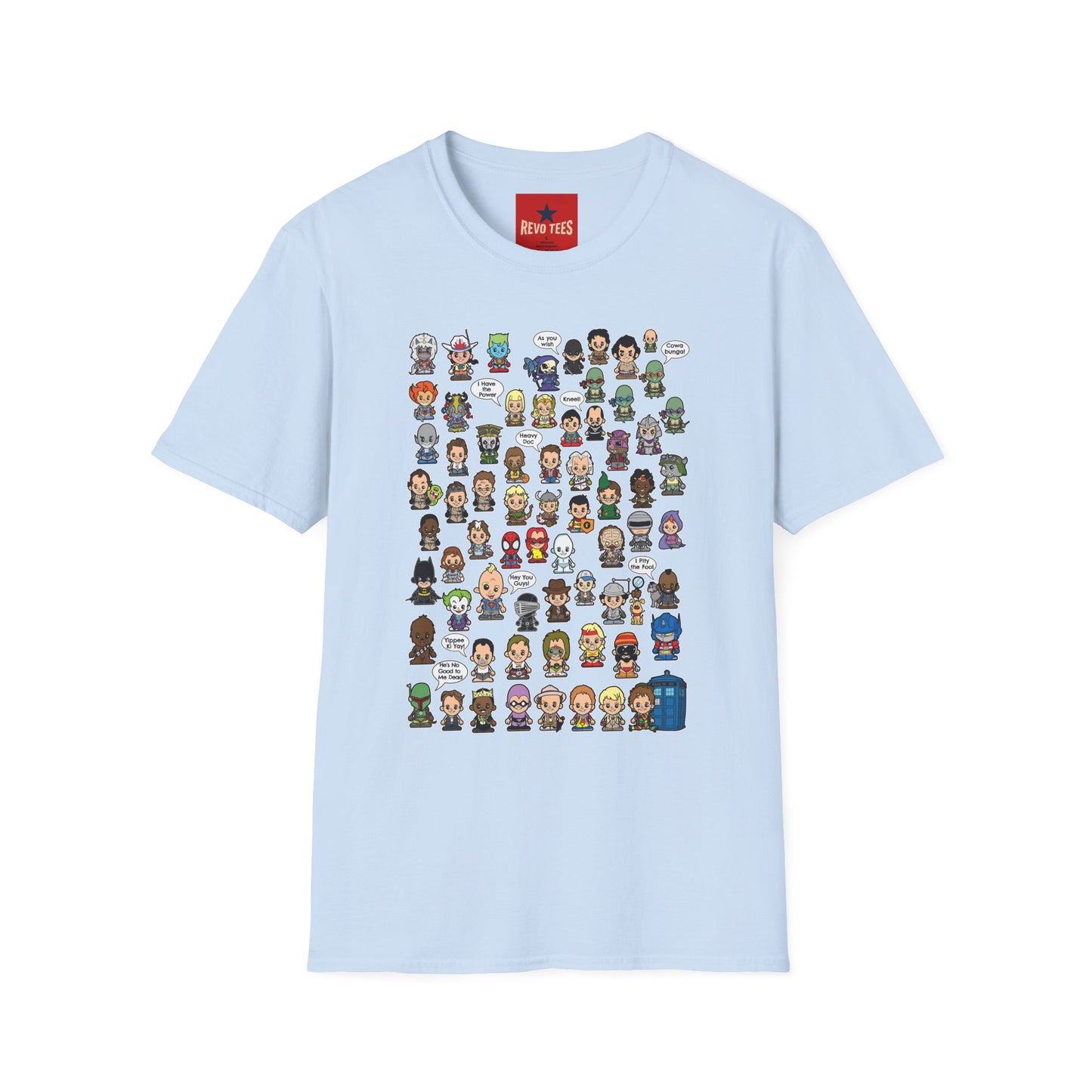 RPG Character Collage T-Shirt — Chibi Fantasy & Sci‑Fi Heroes Tee
