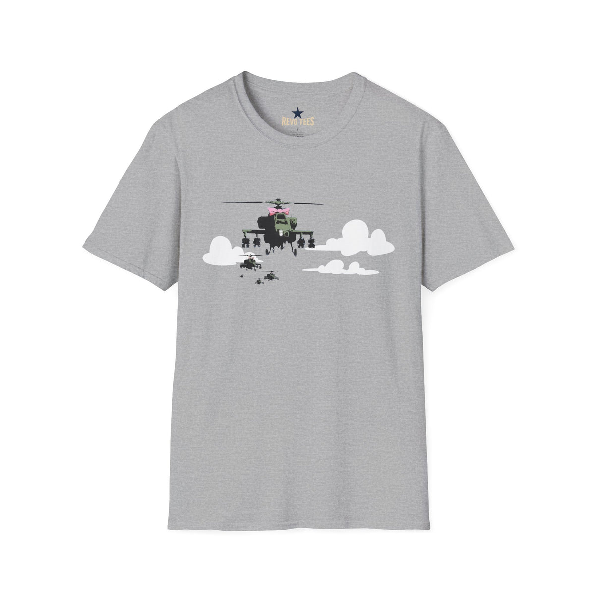 Revotees Banksy Helicopter Pilot Graphic Vintage Chopper Clouds Design T-Shirt