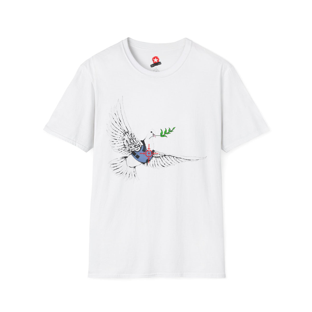 Revotees Banksys Dove of Peace Flying Dove with Olive Branch Earth Heart Graphic T-Shirt - alternate view 3