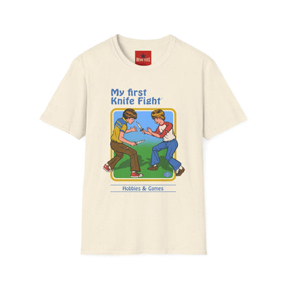 My First Knife Fight T-Shirt — Retro Dark Humor Graphic Tee