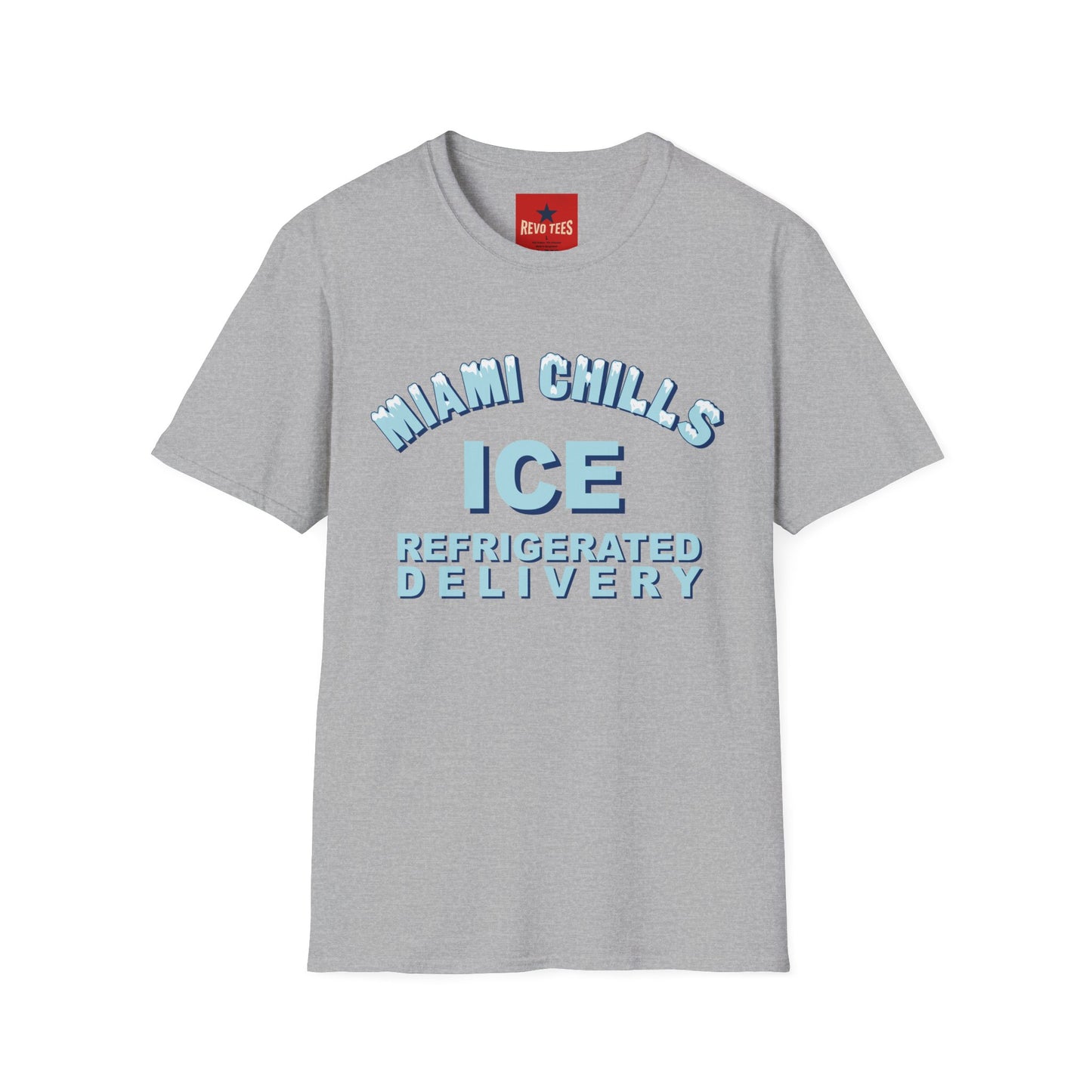 Miami Chills Ice Graphic T-Shirt — Retro Beach Vibes, Refrigerated Delivery Slogan