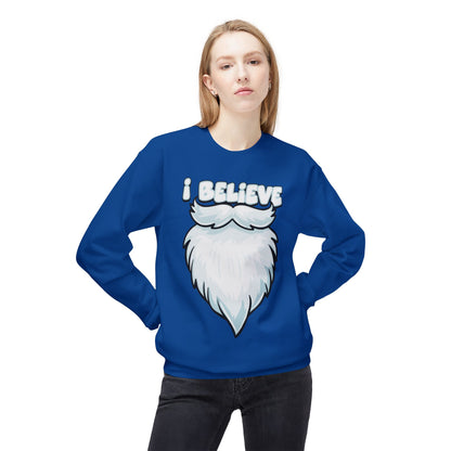 "I Believe" Santa Beard Holiday Crewneck Sweatshirt