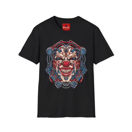 Revotees Mechanical Clown Cyberpunk Robotic Mask Graphic T-Shirt - alternate view 2
