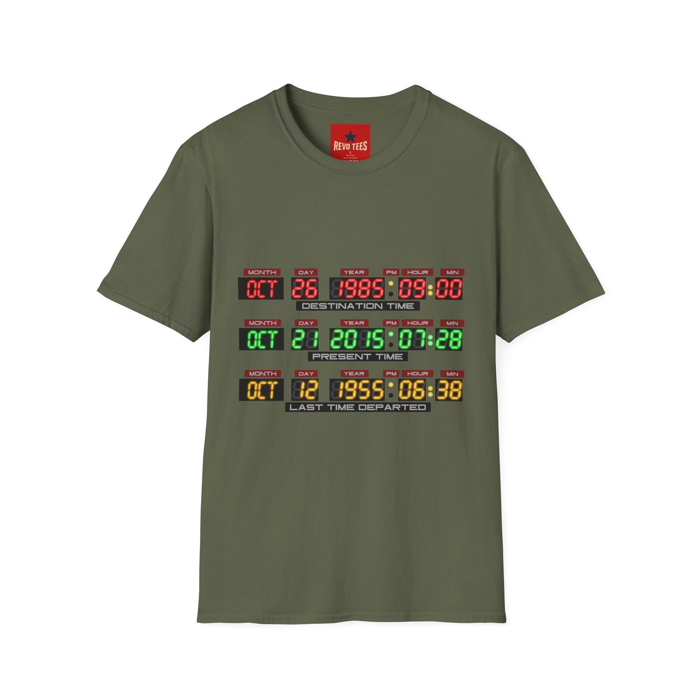 T‑Shirt — Back to the Future Time Display Graphic (Oct 26 1985 / Oct 21 2015)