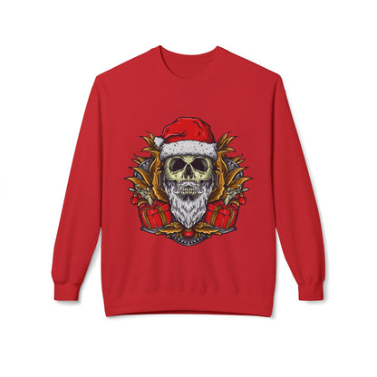 Skull Santa — Edgy Christmas Skull with Santa Hat and Gifts Crewneck Sweatshirt