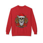 Skull Santa — Edgy Christmas Skull with Santa Hat and Gifts Crewneck Sweatshirt