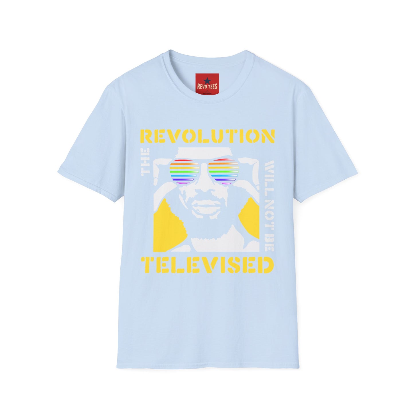 Revolution Is Televised T-Shirt — Retro Rainbow Sunglasses Protest Tee