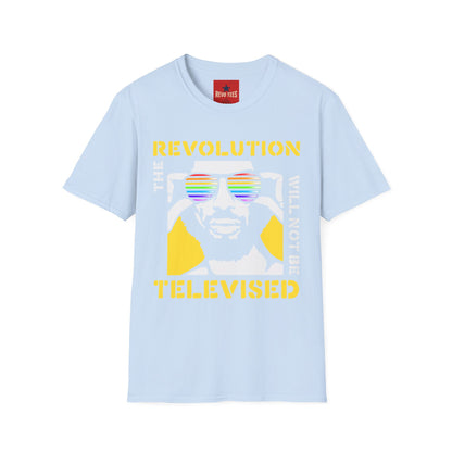Revolution Is Televised T-Shirt — Retro Rainbow Sunglasses Protest Tee