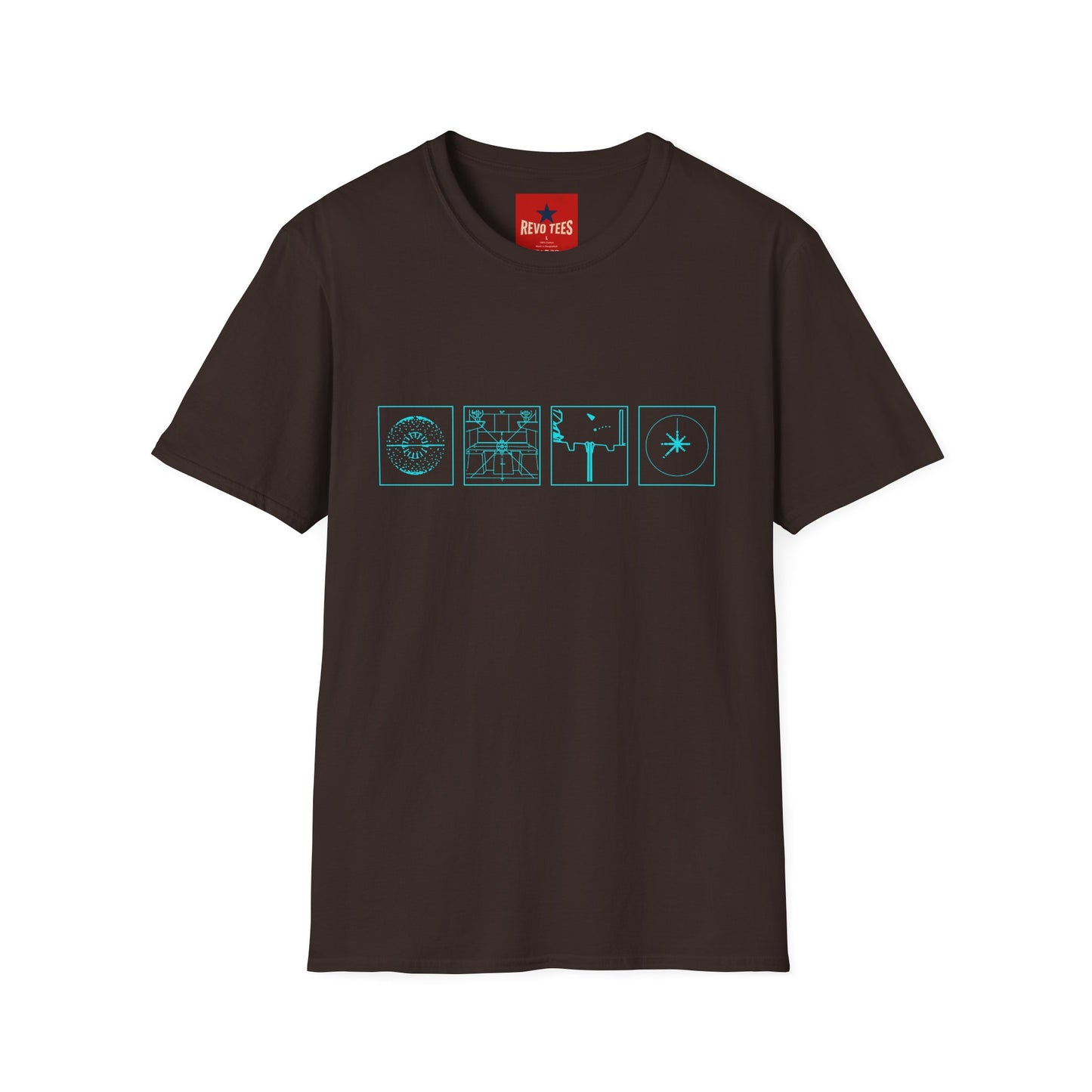 Minimal Celestial Icons T-Shirt — Light Blue Astrological Symbols