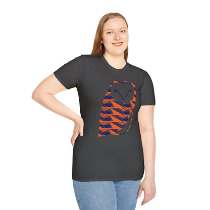 Owl Pattern T-Shirt — Geometric Orange & Navy Cute Owl Graphic Tee