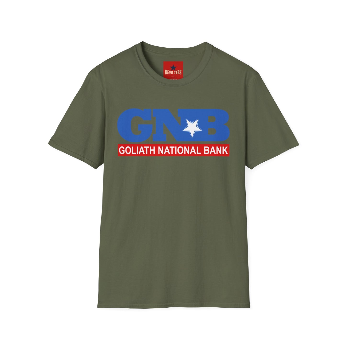 GNB "Goliath National Bank" Logo T-Shirt — Retro Blue & Red Vintage Bank Tee