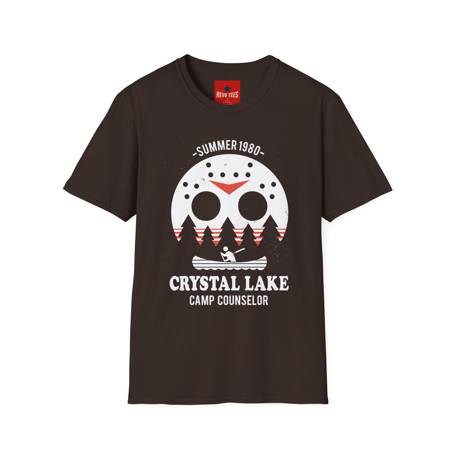 Crystal Lake Camp Counselor T-Shirt — Summer 1980 Horror Mask Design