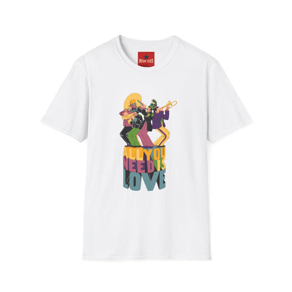 T-Shirt — Retro Jazz Band "All You Need Is Love" Graphic