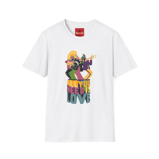 T-Shirt — Retro Jazz Band "All You Need Is Love" Graphic