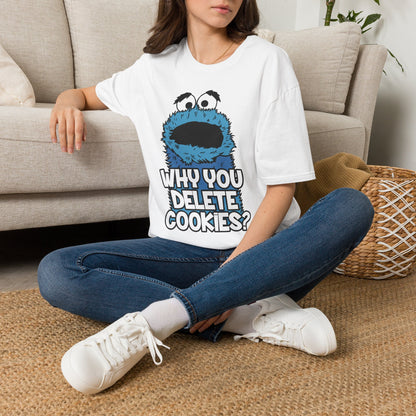 Cookie Monster "Why You Delete Cookies?" T-Shirt — Funny Retro Kids TV Graphic Tee