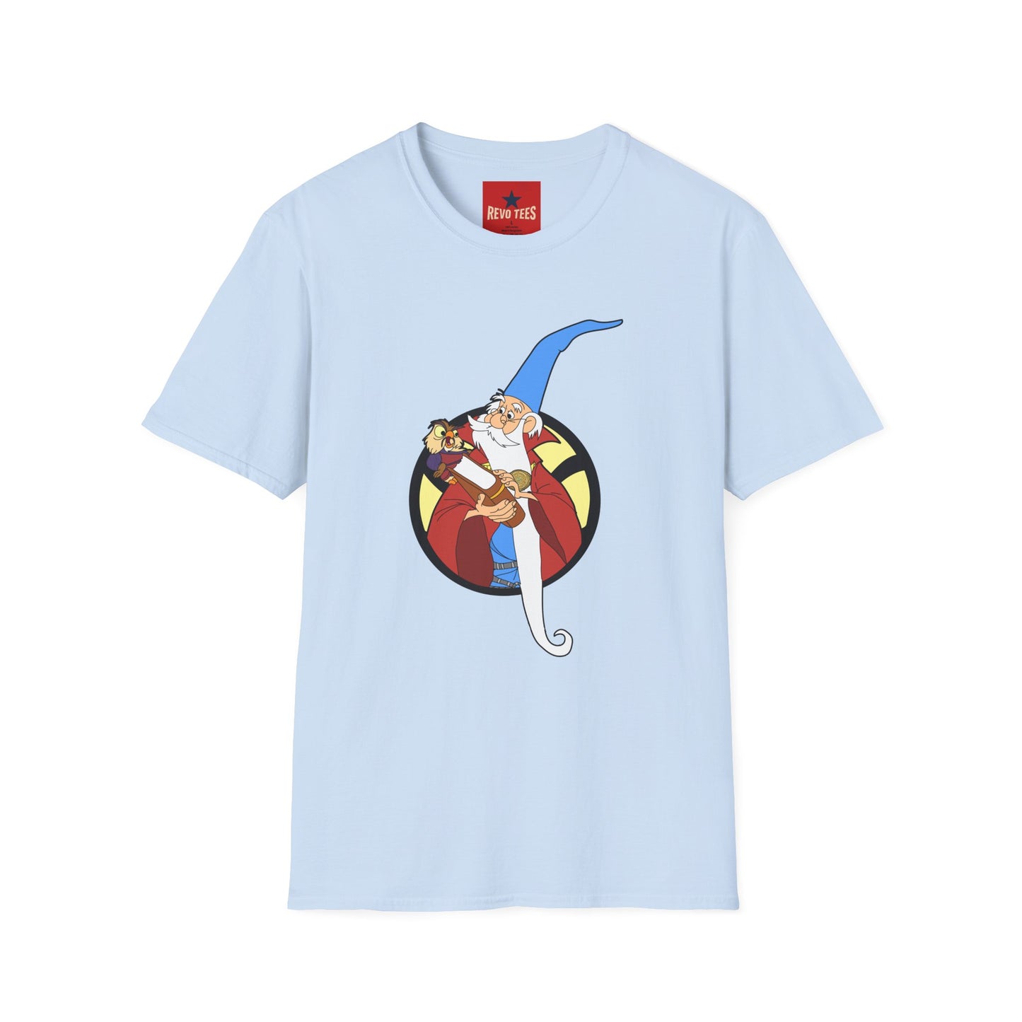 Wizard Illustration T-Shirt — Vintage Blue-Hat Wizard Graphic Tee