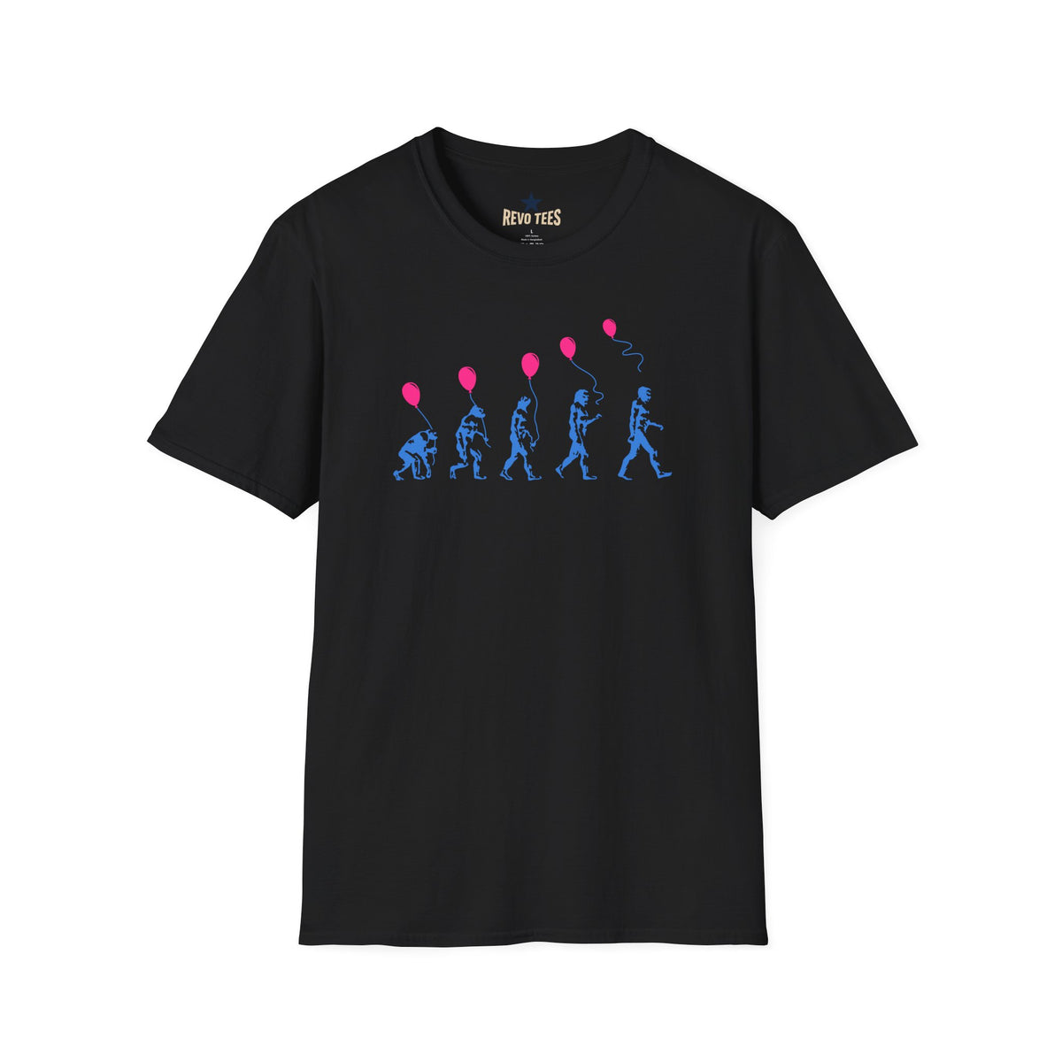 Revotees Evolution of Man Holding Balloon Funny Retro Evolution Graphic T-Shirt - alternate view 2