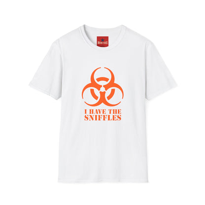 Graphic T-Shirt — Orange Biohazard Icon with “I HAVE THE SNIFFLES”
