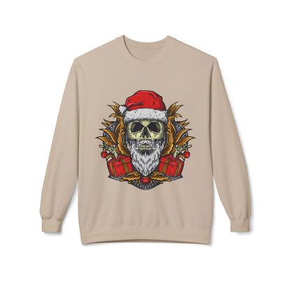 Skull Santa — Edgy Christmas Skull with Santa Hat and Gifts Crewneck Sweatshirt