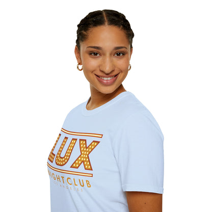 LUX Nightclub Graphic T-Shirt — Retro Marquee Sign Tee for Club Fans & Party Nights