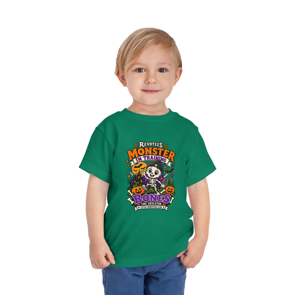 REVOTEES Toddler Tee — "Monster in Training" Cute Skeleton Halloween Shirt