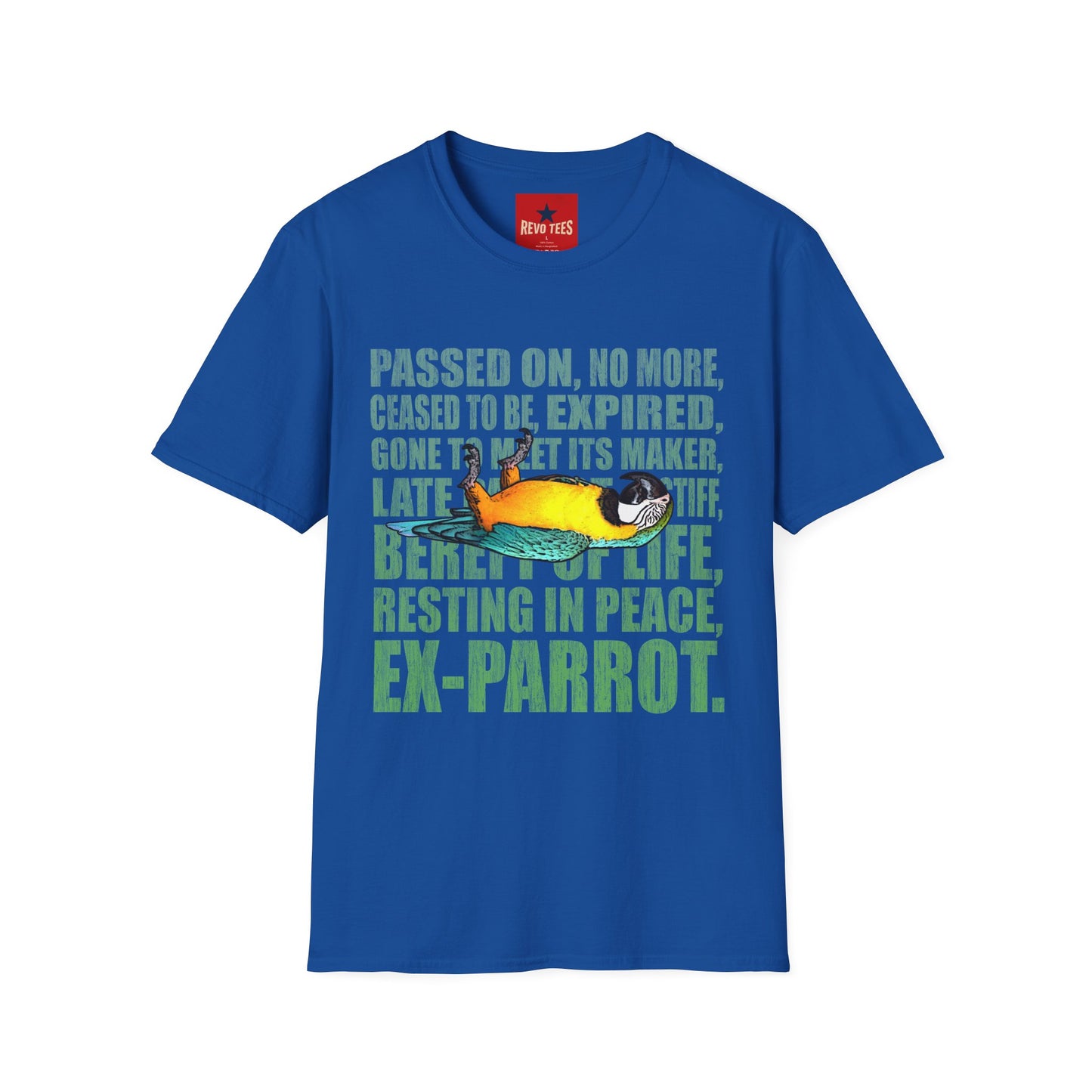 Ex-Parrot T-Shirt — Funny Parrot Memorial Tee (Passed On, Resting in Peace)