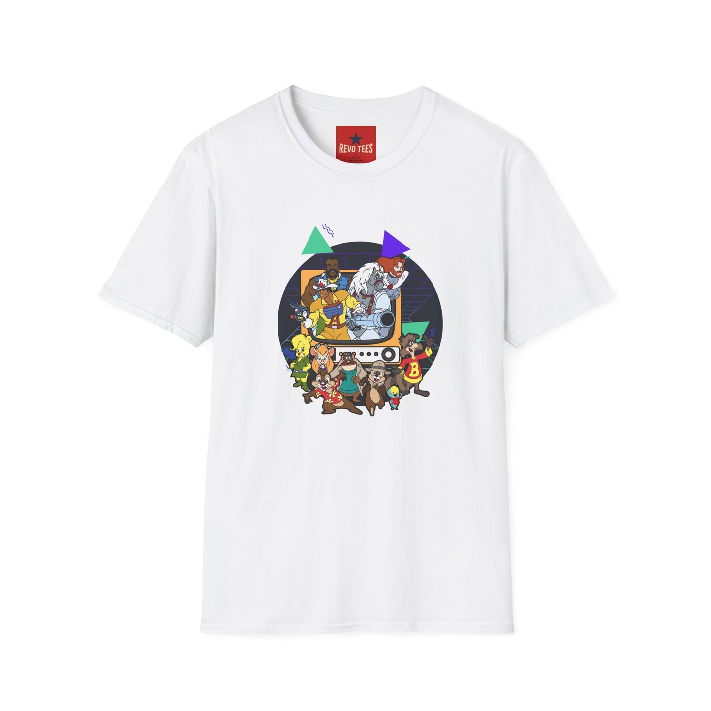 Retro Cartoon Crew T-Shirt — Vintage TV Character Collage