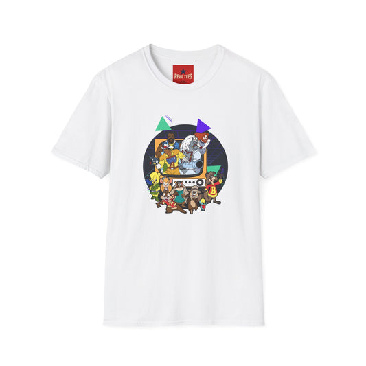 Retro Cartoon Crew T-Shirt — Vintage TV Character Collage