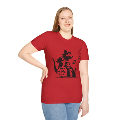 Music Cat T-Shirt — Black Silhouette Singing Rat Graphic Tee