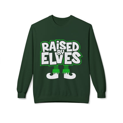 Raised by Elves Sweatshirt – Christmas Funny Holiday Crewneck