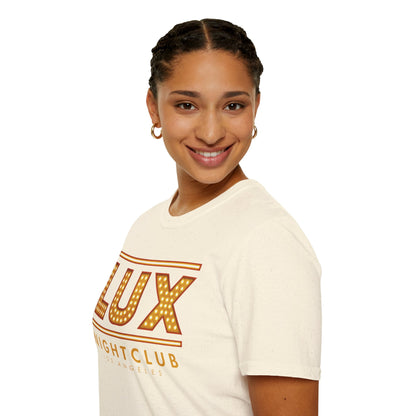 LUX Nightclub Graphic T-Shirt — Retro Marquee Sign Tee for Club Fans & Party Nights