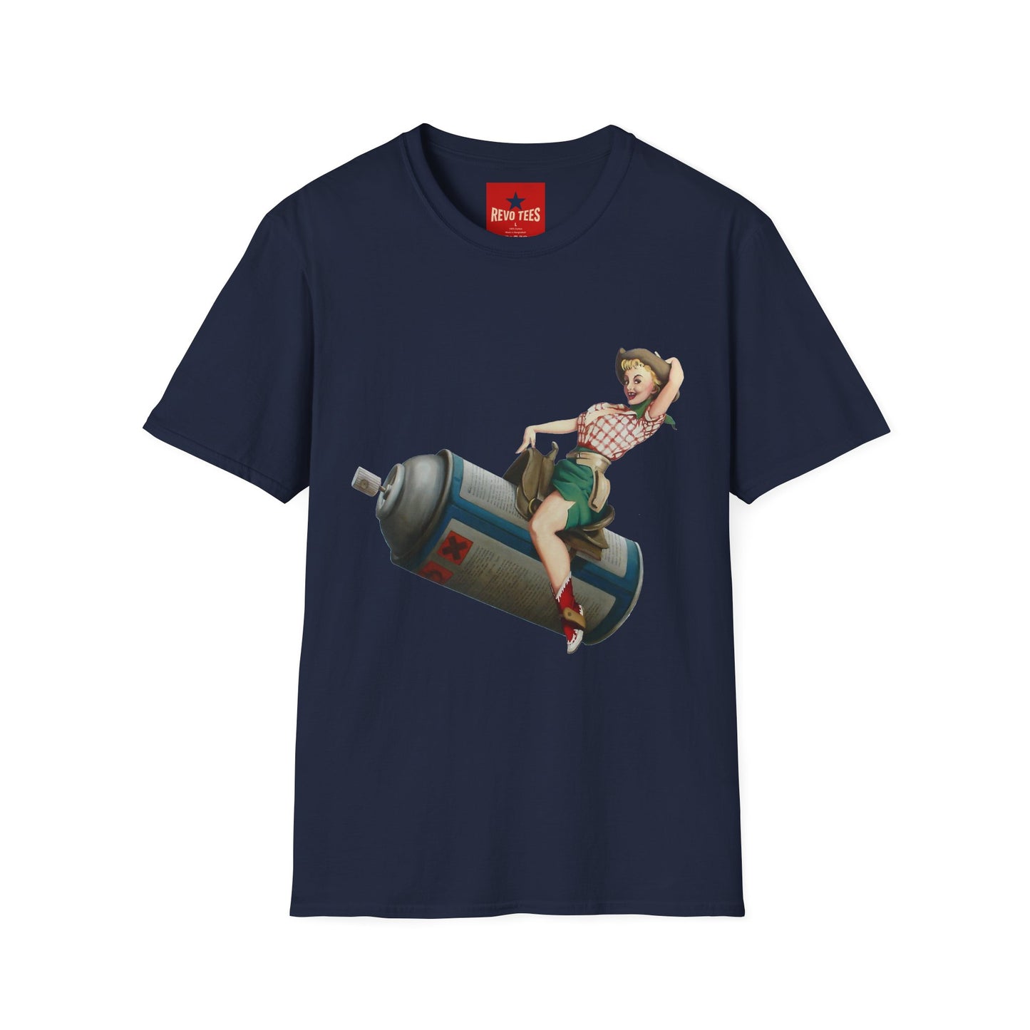 Banksy Pin-Up Cowgirl T-Shirt — Retro Pinup Girl Riding Soda Can Vintage Tee