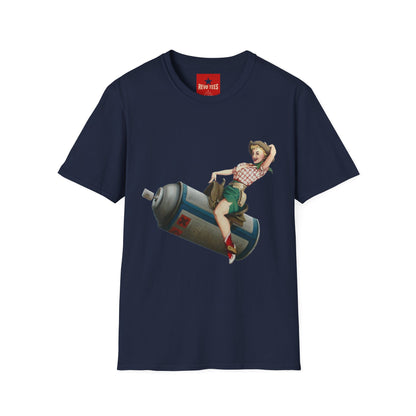Banksy Pin-Up Cowgirl T-Shirt — Retro Pinup Girl Riding Soda Can Vintage Tee