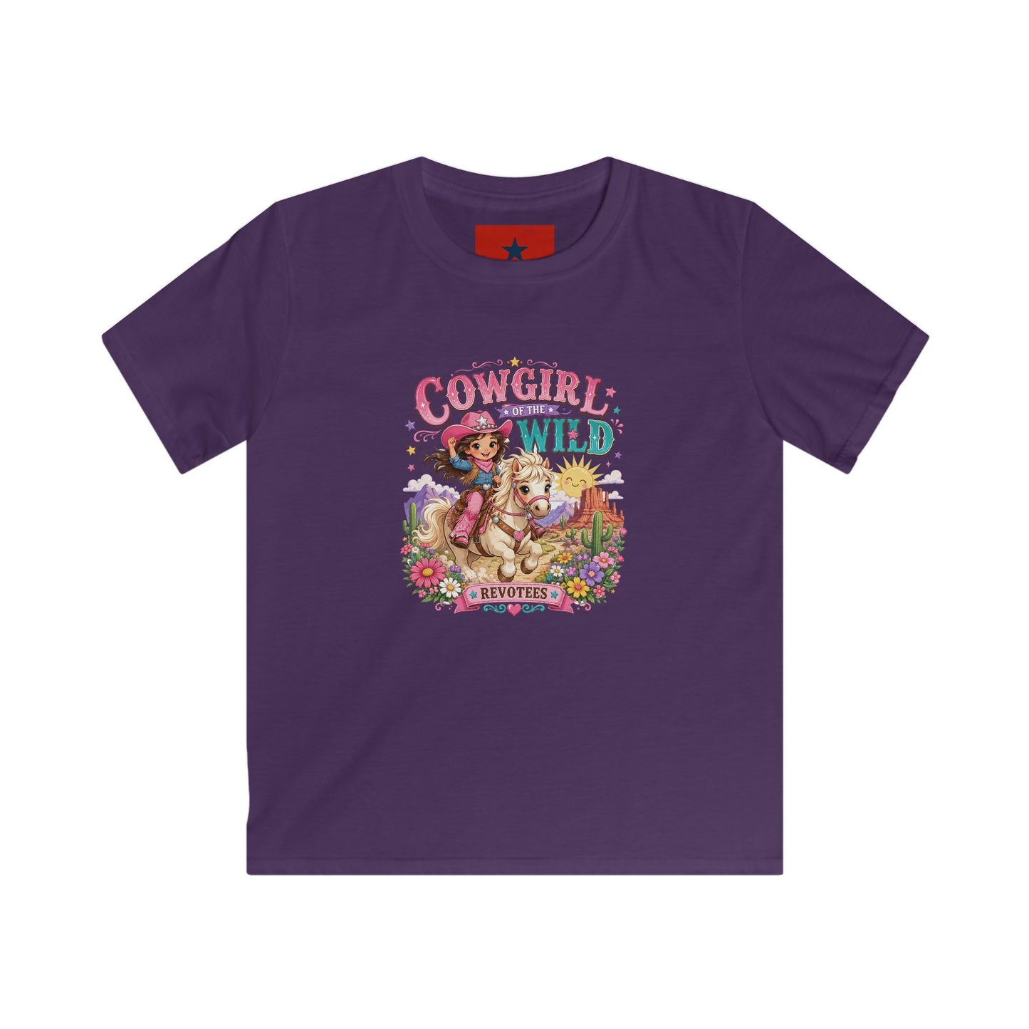 Kids Tee — "Cowgirl at Heart" Colorful Western Graphic (Cowgirl & Wild Print)