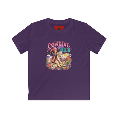 Kids Tee — "Cowgirl at Heart" Colorful Western Graphic (Cowgirl & Wild Print)
