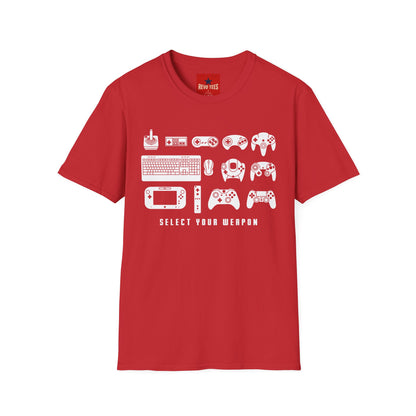 Gaming Controllers T-Shirt — "Select Your Weapon" Retro Console Gamer Tee