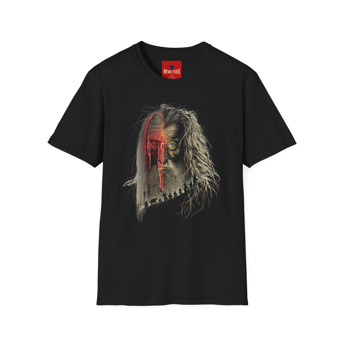 Horror Split-Face Skull T-Shirt — Creepy Half-Mask Skeleton Graphic Tee