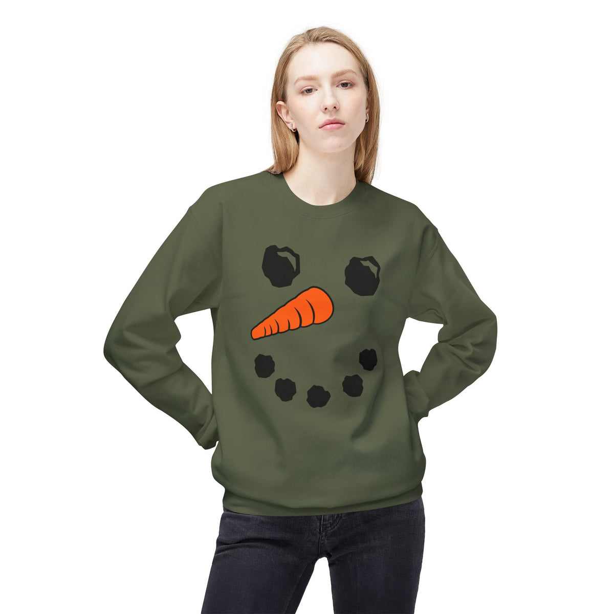 Snowman Face Crewneck Sweatshirt — Cute Winter Holiday Pullover