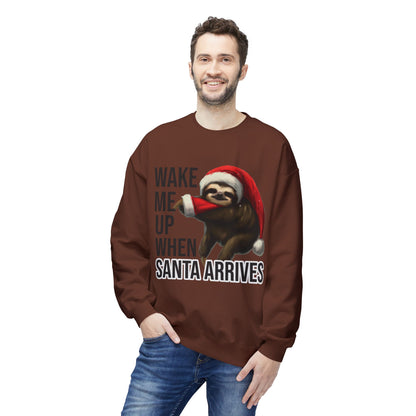 Sloth Santa Sweatshirt — "Wake Me Up When Santa Arrives" Holiday Crewneck