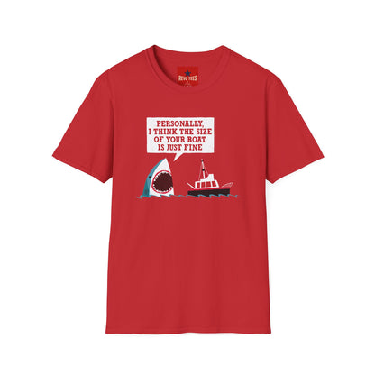 Shark Joke T-Shirt — "Personally, I Think the Size of Your Boat Is Just Fine" Graphic Tee