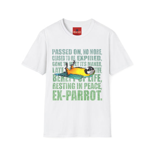 Ex-Parrot T-Shirt — Funny Parrot Memorial Tee (Passed On, Resting in Peace)