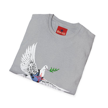 Banksy's Dove of Peace T‑Shirt — Flying Dove with Olive Branch & Earth Heart Graphic