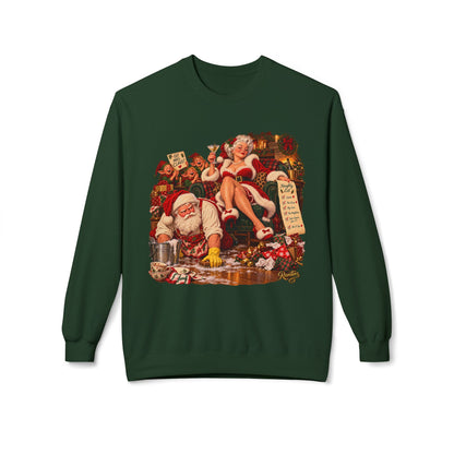 REVOTEES Vintage Santa Pin-Up Christmas Crewneck Sweatshirt