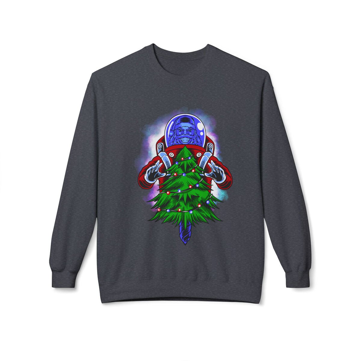 Astronaut Santa Pouncing on a Christmas Tree Crewneck Sweatshirt