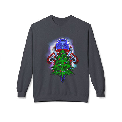 Astronaut Santa Pouncing on a Christmas Tree Crewneck Sweatshirt